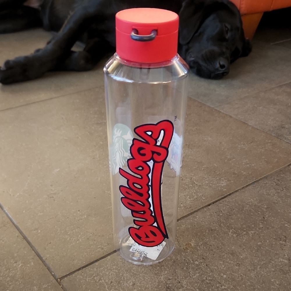 Starbucks Bulldogs Clear Water Bottle with Red Cap. Multiple Quantity.